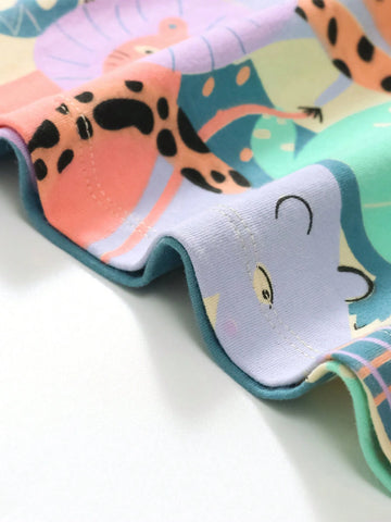Short Sleeve Cartoon Animal Pattern Casual Comfy European & American Style Beach Princess Dress For Young Girls, 2-7 Years Old Short Sleeve Cartoon Animal Pattern Casual Comfy European & American Style Beach Princess Dress For Young Girls, 2-7 Years Old