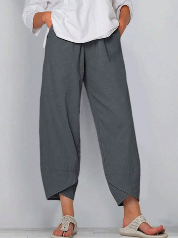 Simple Solid Color Casual Elastic Waist Pants Simple Solid Color Casual Elastic Waist Pants