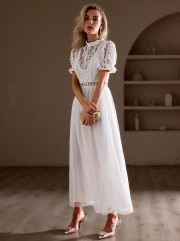 Simplee Women Lace Patchwork Hollow Out Dress Simplee Women Lace Patchwork Hollow Out Dress