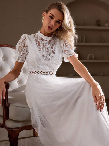 Simplee Women Lace Patchwork Hollow Out Dress Simplee Women Lace Patchwork Hollow Out Dress