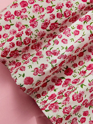 Single Piece Girls" Floral Dress With Ruffled Collar And Puffy Sleeves For Summer Single Piece Girls" Floral Dress With Ruffled Collar And Puffy Sleeves For Summer