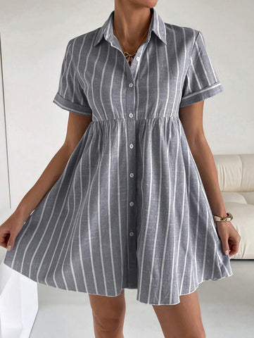 Siren Gaze Women's Casual Striped Front Button Short Sleeve Dress, Summer Siren Gaze Women's Casual Striped Front Button Short Sleeve Dress, Summer