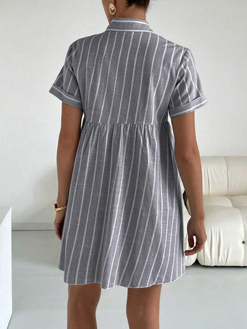Siren Gaze Women's Casual Striped Front Button Short Sleeve Dress, Summer Siren Gaze Women's Casual Striped Front Button Short Sleeve Dress, Summer