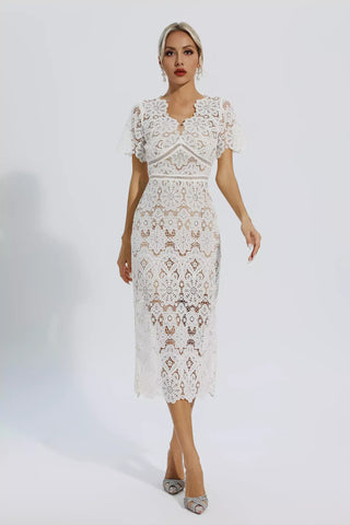 Skyler White Lace Cutout Midi Dress Skyler White Lace Cutout Midi Dress
