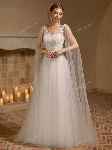 Sleeveless Elegant Wedding Dress With Solid Color Embroidery Applique Mesh Tulle Ball Gown Sleeveless Elegant Wedding Dress With Solid Color Embroidery Applique Mesh Tulle Ball Gown