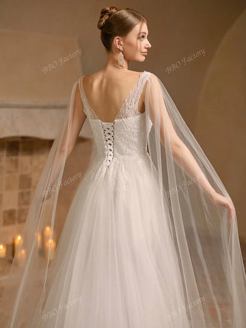 Sleeveless Elegant Wedding Dress With Solid Color Embroidery Applique Mesh Tulle Ball Gown Sleeveless Elegant Wedding Dress With Solid Color Embroidery Applique Mesh Tulle Ball Gown