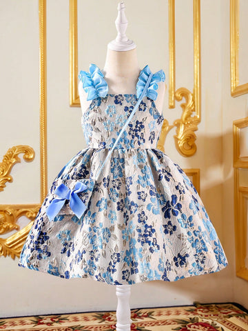 Sleeveless Jacquard Waist-Cinching Dress For Young Girls, With Bowknot Bag Accessories. The New Styles Of Formal Dresses Sleeveless Jacquard Waist-Cinching Dress For Young Girls, With Bowknot Bag Accessories. The New Styles Of Formal Dresses