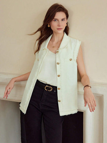 Solid Button Front Sleeveless Shirt For Dailywear Solid Button Front Sleeveless Shirt For Dailywear