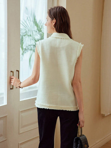 Solid Button Front Sleeveless Shirt For Dailywear Solid Button Front Sleeveless Shirt For Dailywear