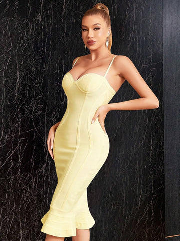 Solid Color Fish Tail Hem Slim Fit Sleeveless Women Party Dress Solid Color Fish Tail Hem Slim Fit Sleeveless Women Party Dress
