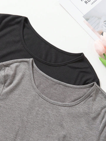 Solid Color Round Neck Short Sleeve T-Shirt & Skirt Set Solid Color Round Neck Short Sleeve T-Shirt & Skirt Set