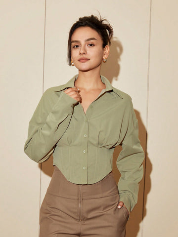 Solid Drop Shoulder Button Front Shirt Solid Drop Shoulder Button Front Shirt