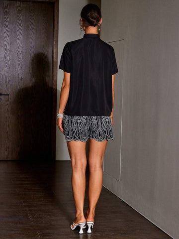 Sollinarry Women's Floral Embroidery Shirt And Shorts Set Sollinarry Women's Floral Embroidery Shirt And Shorts Set