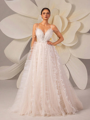 Spaghetti Strap Bridal Gown With Sequins And Train, Party Wedding Event Dress Spaghetti Strap Bridal Gown With Sequins And Train, Party Wedding Event Dress