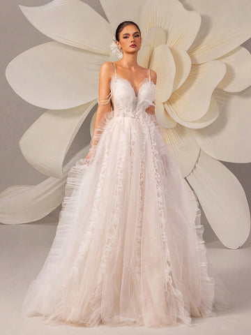 Spaghetti Strap Bridal Gown With Sequins And Train, Party Wedding Event Dress Spaghetti Strap Bridal Gown With Sequins And Train, Party Wedding Event Dress