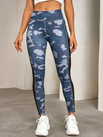 Sporty High Waist Wide Waistband Camo Print Mesh Insert Phone Pocket Side Stretchy Skinny Leggings Sporty High Waist Wide Waistband Camo Print Mesh Insert Phone Pocket Side Stretchy Skinny Leggings