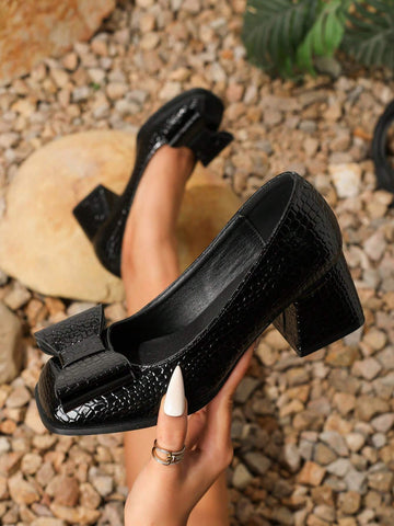 Spring/Autumn 2024 Fashion Thick Heel Women's Pumps, Square Toe High Heels Shoes, Retro Bow Spring/Autumn 2024 Fashion Thick Heel Women's Pumps, Square Toe High Heels Shoes, Retro Bow