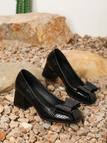 Spring/Autumn 2024 Fashion Thick Heel Women's Pumps, Square Toe High Heels Shoes, Retro Bow Spring/Autumn 2024 Fashion Thick Heel Women's Pumps, Square Toe High Heels Shoes, Retro Bow