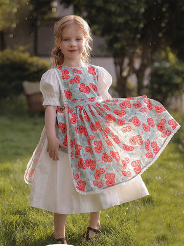 Spring/Summer New Young Girls Floral 2 In 1 Puff Sleeve Dress Spring/Summer New Young Girls Floral 2 In 1 Puff Sleeve Dress