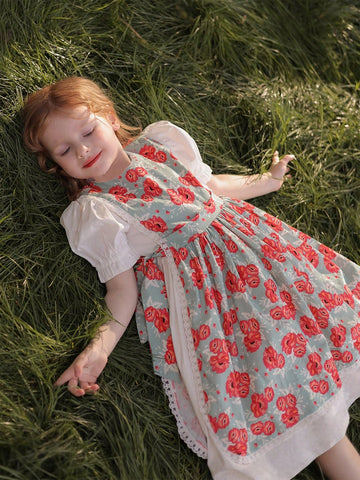 Spring/Summer New Young Girls Floral 2 In 1 Puff Sleeve Dress Spring/Summer New Young Girls Floral 2 In 1 Puff Sleeve Dress