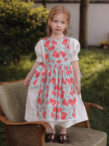 Spring/Summer New Young Girls Floral 2 In 1 Puff Sleeve Dress Spring/Summer New Young Girls Floral 2 In 1 Puff Sleeve Dress