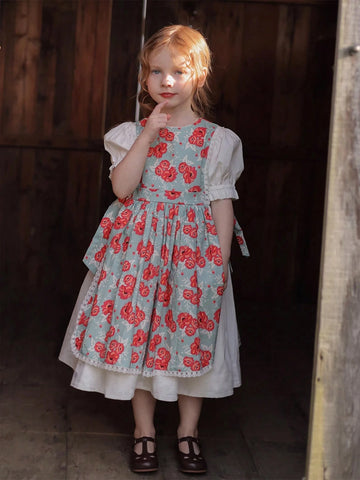 Spring/Summer New Young Girls Floral 2 In 1 Puff Sleeve Dress Spring/Summer New Young Girls Floral 2 In 1 Puff Sleeve Dress