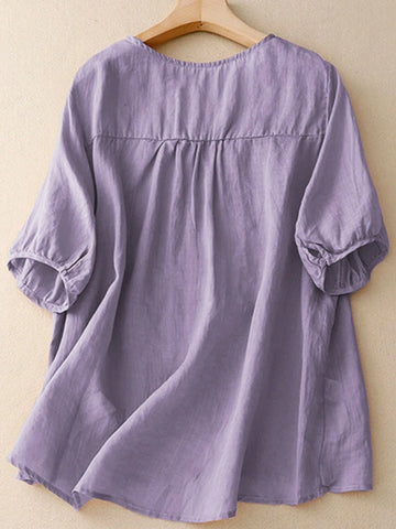 Spring And Summer Casual Solid Color Embroidered Short-Sleeved Shirt Spring And Summer Casual Solid Color Embroidered Short-Sleeved Shirt