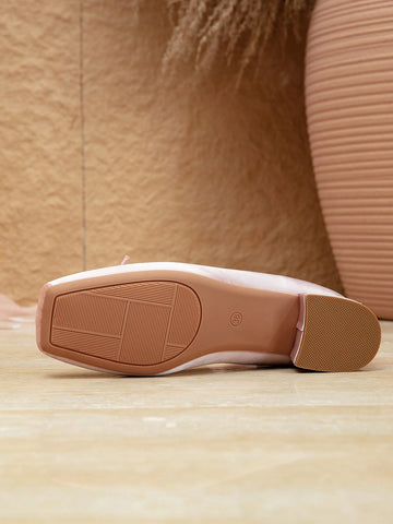 Square Toe Ballerina Flats With Crossed Straps, Satin Mary Jane Shoes, Thick Heel, Bow Accent, Square Toe Ballerina Flats With Crossed Straps, Satin Mary Jane Shoes, Thick Heel, Bow Accent,