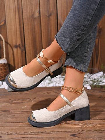 Square Toe Color Block Pumps Women New Arrivals High-End Commute Square Toe Color Block Pumps Women New Arrivals High-End Commute