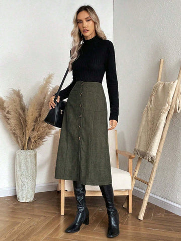 Standard Women Regular Fit Corduroy A-Line Skirt Standard Women Regular Fit Corduroy A-Line Skirt