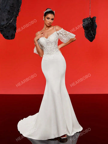 Strapless Beaded And Sheer Waist Wedding Dress With Train Strapless Beaded And Sheer Waist Wedding Dress With Train