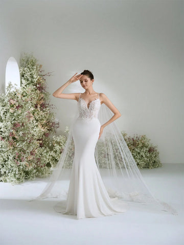 Straps Mermaid Wedding Dress, High-End Water-Soluble Lace & Chiffon Bridal Gown, Elegant & Luxurious, Suitable For Garden, Beach, Castle, Hotel Wedding Straps Mermaid Wedding Dress, High-End Water-Soluble Lace & Chiffon Bridal Gown, Elegant & Luxurious, Suitable For Garden, Beach, Castle, Hotel Wedding