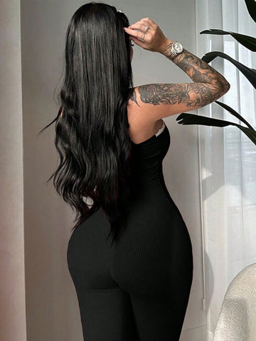 Street Style Lace Trim Bow Tie Fitted Jumpsuit Street Style Lace Trim Bow Tie Fitted Jumpsuit