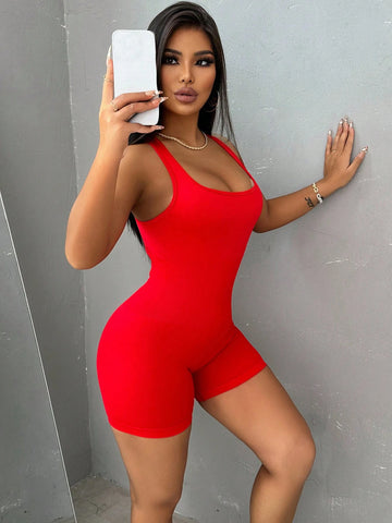 Street Style Women's U-Neck Jumpsuit, Figure Flattering Street Style Women's U-Neck Jumpsuit, Figure Flattering