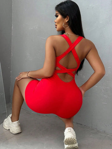 Street Style Women's U-Neck Jumpsuit, Figure Flattering Street Style Women's U-Neck Jumpsuit, Figure Flattering