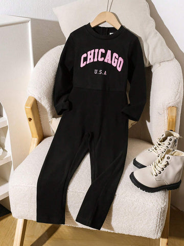 Street Wear Girls' Romper, Young Girl' Black Long Sleeve Casual Slim Fit Jumpsuit,Thin Fleece Fabric, Fashionable Minimalist Style Street Wear Girls' Romper, Young Girl' Black Long Sleeve Casual Slim Fit Jumpsuit,Thin Fleece Fabric, Fashionable Minimalist Style