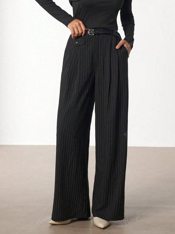Striped Casual Loose Pants With Figure-Flattering Design, Oversized Leg Loose Fit Dragging Palazzo Trousers Striped Casual Loose Pants With Figure-Flattering Design, Oversized Leg Loose Fit Dragging Palazzo Trousers