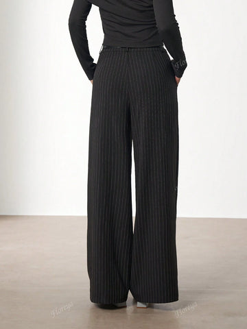Striped Casual Loose Pants With Figure-Flattering Design, Oversized Leg Loose Fit Dragging Palazzo Trousers Striped Casual Loose Pants With Figure-Flattering Design, Oversized Leg Loose Fit Dragging Palazzo Trousers