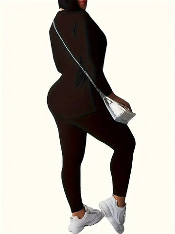 Stylish And Funny Lip Hanging Dollar Pattern, Women's Autumn Solid Color Crew Collar Long Sleeve T-Shirt And Pants Casual Suit, Everyday Soft And Comfortable, Stylish And Funny Lip Hanging Dollar Pattern, Women's Autumn Solid Color Crew Collar Long Sleeve T-Shirt And Pants Casual Suit, Everyday Soft And Comfortable,