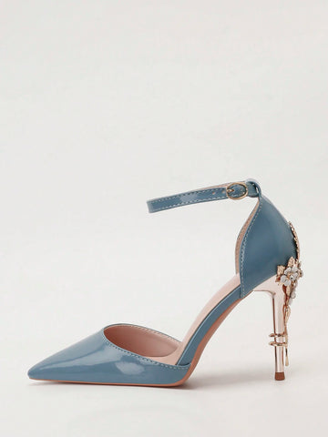 Stylish And Sexy Women's High Heels With Metal Rhinestones, Pointed Toe One-Strap Design Stylish And Sexy Women's High Heels With Metal Rhinestones, Pointed Toe One-Strap Design