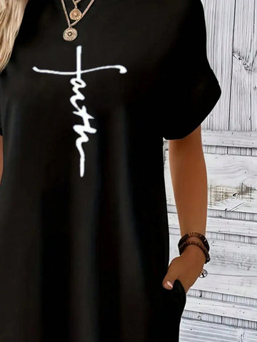 Stylish Monogram T-Shirt Dress - Casual Crew Neck, Short Sleeves, Stretch Fabric, Machine Washable - Perfect For Spring And Summer Stylish Monogram T-Shirt Dress - Casual Crew Neck, Short Sleeves, Stretch Fabric, Machine Washable - Perfect For Spring And Summer