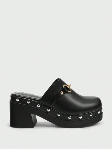 Sugerpunk Women's Fashion Black Back Strap Wooden Mule Platform Shoes New Year Holiday Sugerpunk Women's Fashion Black Back Strap Wooden Mule Platform Shoes New Year Holiday