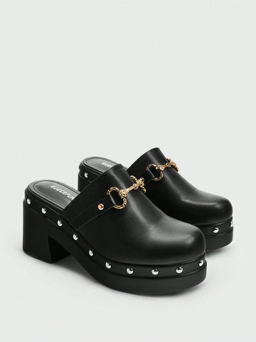 Sugerpunk Women's Fashion Black Back Strap Wooden Mule Platform Shoes New Year Holiday Sugerpunk Women's Fashion Black Back Strap Wooden Mule Platform Shoes New Year Holiday