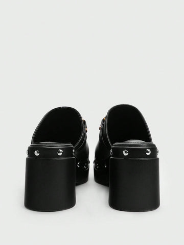 Sugerpunk Women's Fashion Black Back Strap Wooden Mule Platform Shoes New Year Holiday Sugerpunk Women's Fashion Black Back Strap Wooden Mule Platform Shoes New Year Holiday