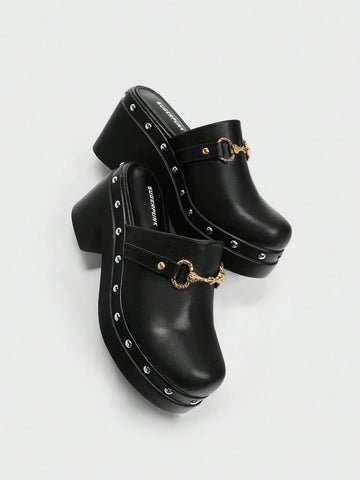 Sugerpunk Women's Fashion Black Back Strap Wooden Mule Platform Shoes New Year Holiday Sugerpunk Women's Fashion Black Back Strap Wooden Mule Platform Shoes New Year Holiday