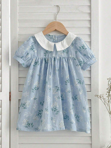 Summer Girls Doll Collar Short Sleeve Floral Dress Summer Girls Doll Collar Short Sleeve Floral Dress