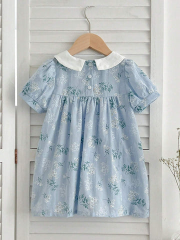 Summer Girls Doll Collar Short Sleeve Floral Dress Summer Girls Doll Collar Short Sleeve Floral Dress