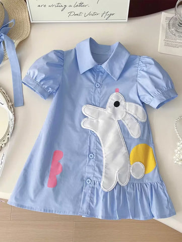 Summer New Style Young Girl Shirt Dress Cute Rabbit Casual Princess Dress Summer New Style Young Girl Shirt Dress Cute Rabbit Casual Princess Dress