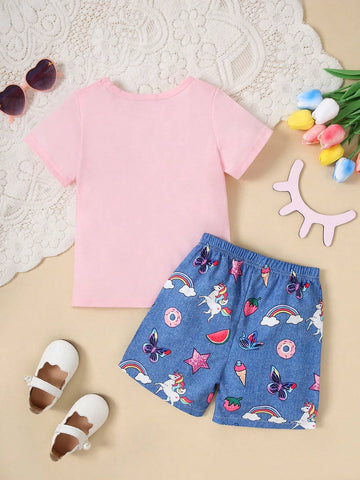Summer Toddler Girls Casual Letter Print Short Sleeve T-Shirt And Shorts Set Summer Toddler Girls Casual Letter Print Short Sleeve T-Shirt And Shorts Set