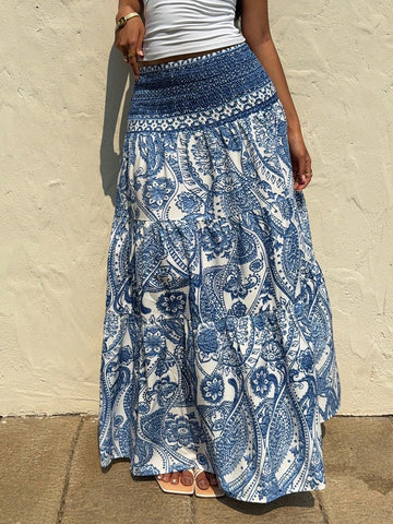 Sunnyshic Women's Bohemian Printed Skirt, Casual Daily Vacation Wear, Spring/Summer Sunnyshic Women's Bohemian Printed Skirt, Casual Daily Vacation Wear, Spring/Summer